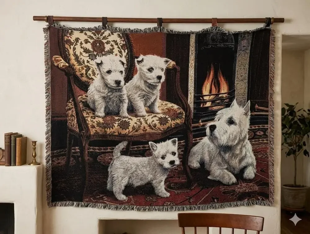 1135-T Pure Country Weavers Westie Tapestry Blanket Robert May Vintage Throw